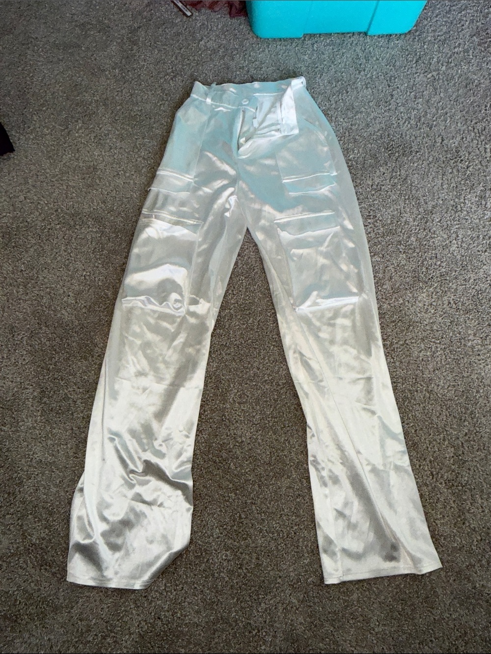 Satin Wide-Leg Pants in Silver